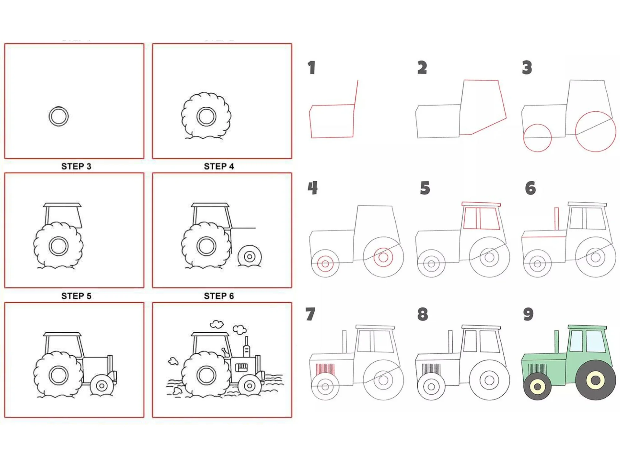 как нарисовать синий трактор