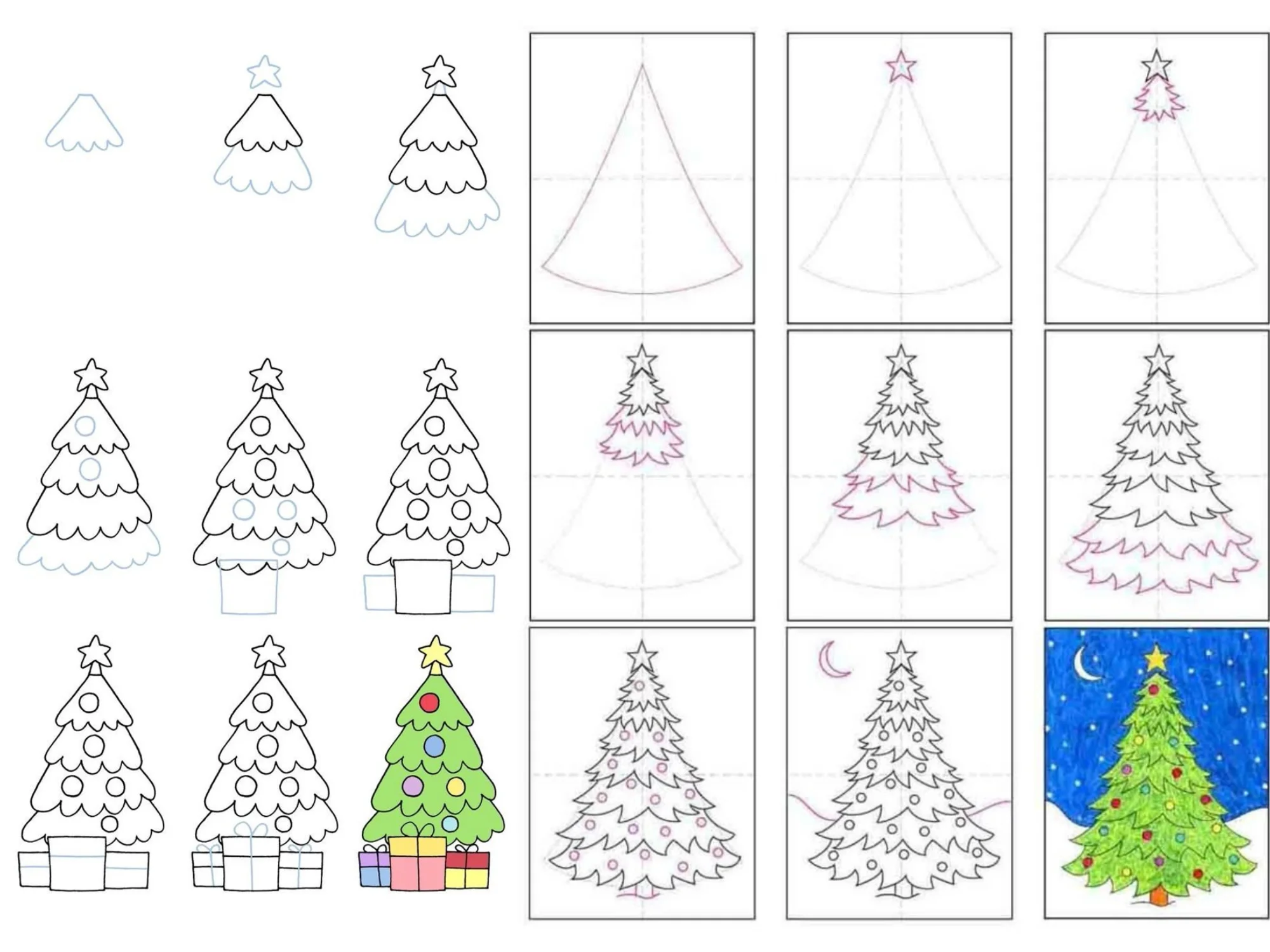 как нарисовать елку легко